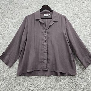 Habitat Women Textured Button Up Shirt Size Medium Lagenlook Office Flowy‎